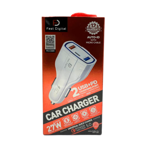 FAST DIGITAL CHARGEUR ALUM CIGAR 2USB CABLE TYPE C